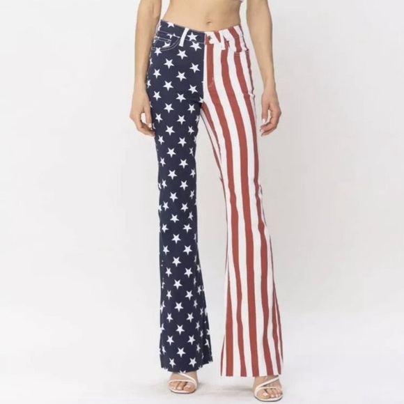 Judy Blue Denim - NWT Judy Blue high waist bell bottom USA flag jeans size 13/31 July 4th flare